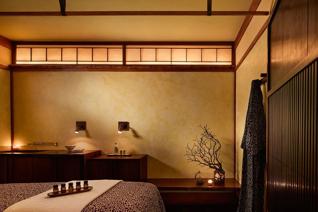 A treatment room with paper-screen windows at Shibui Spa, The Greenwich Hotel